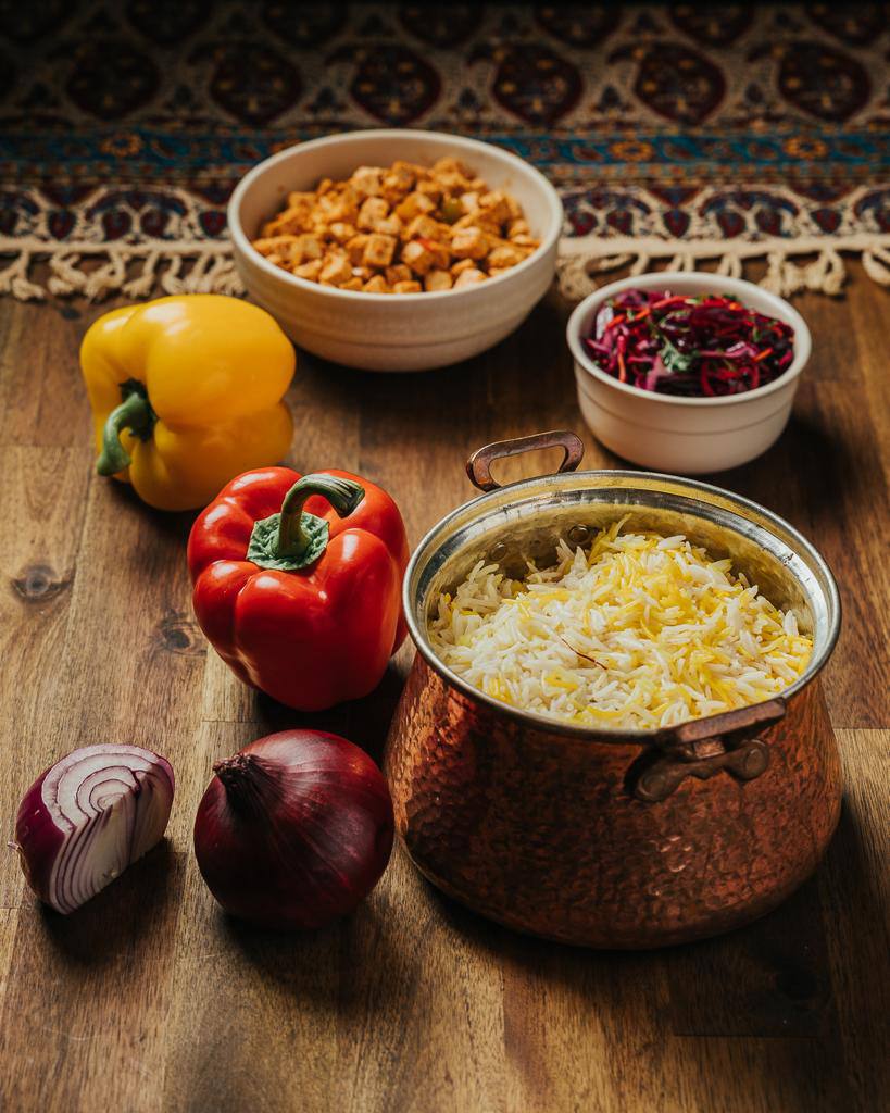 Saffron rice in a copper pot