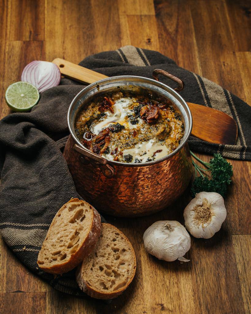 Slow-cooked stew with fresh bread